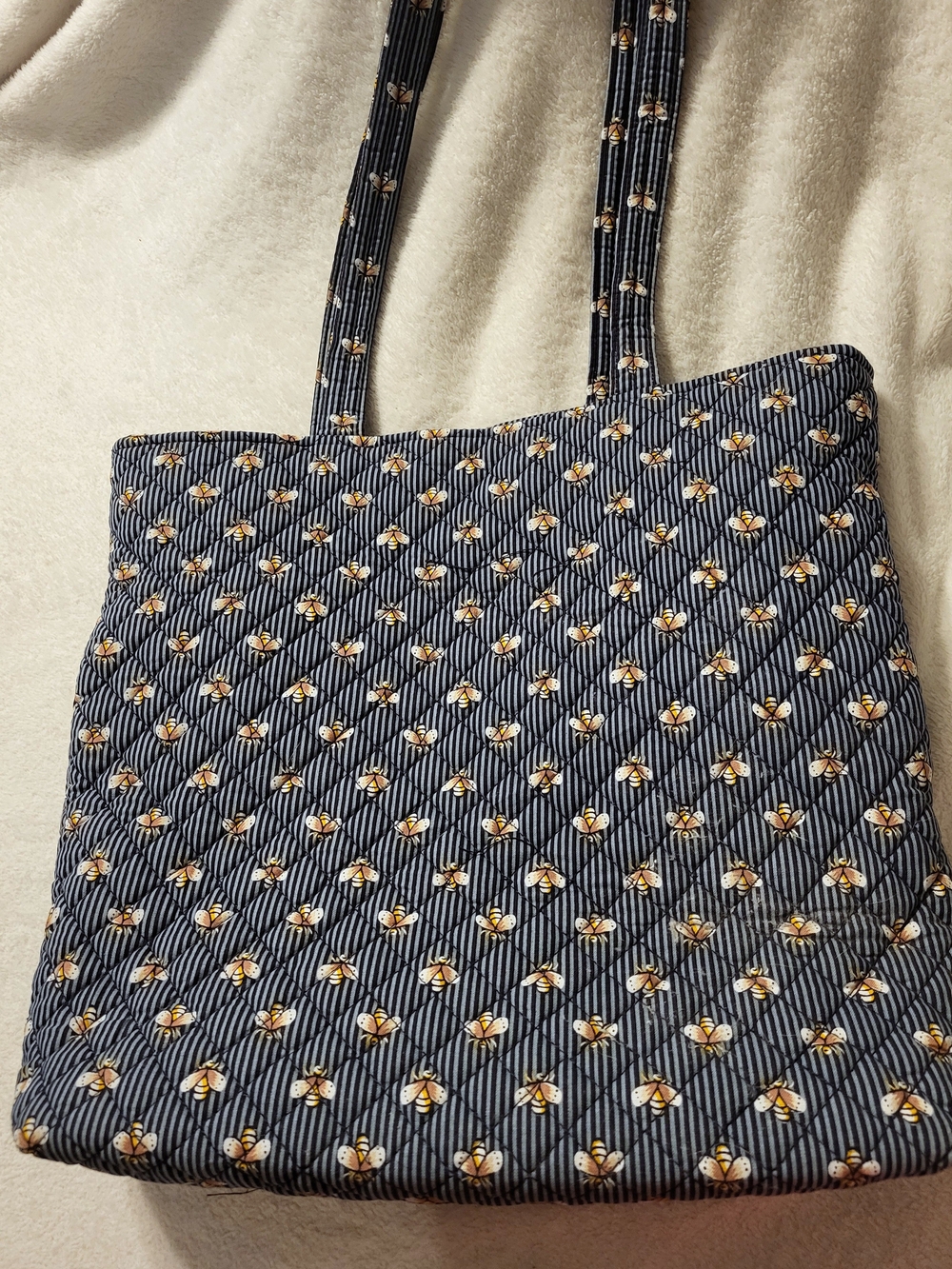 Vera Bradley Bees Navy Quilted Large Tote Shoulder Bag Purse Retired Pattern
